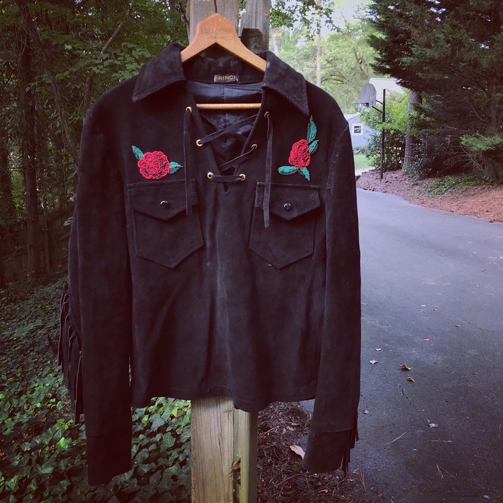 Vintage Prince Suede Embroidered Western Style Fringe Cowboy Jacket - Picture 12 of 16